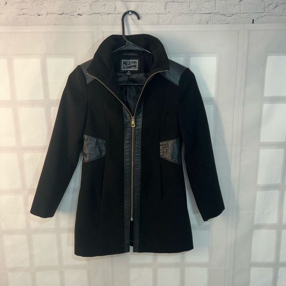 Rothschild Black Faux Leather Trim Zip Up Lined Peacoat Girls Size 10